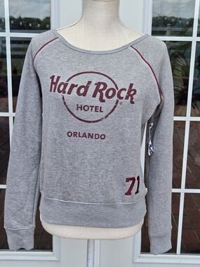 Hard Rock Cafe Gray Scoop Neck Pullover with Maroon Logo XS Orlando